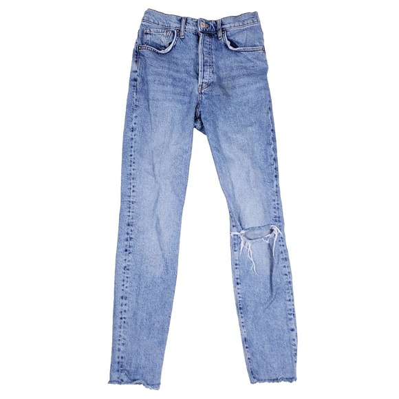 We The Free Denim - We The Free Skinny Jeans Distressed Raw Hem Size 27 Light Blue Festival Casual